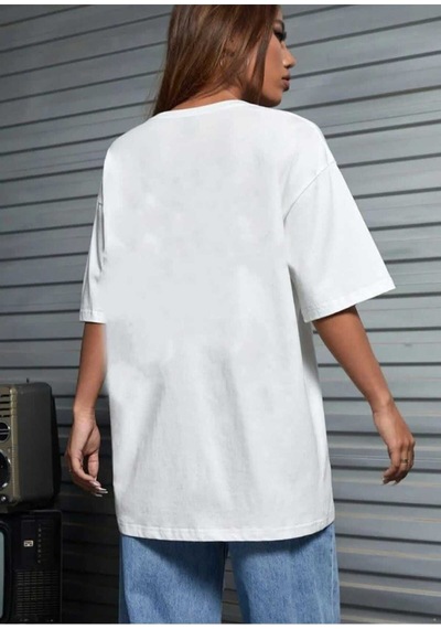 Kozia Outdoors Gazete Baskılı Oversize Unisex O Yaka Basic T-shirt Beyaz