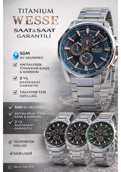 Wesse Titanıum Özel Seri İç Fonksiyonları Aktif 5 Atm Suya Dayanıklı Erkek Kol Saati Ew.403606-s Gri