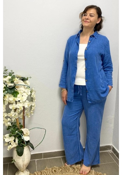 Mia Butik Kadın Mavi Yıldız Detaylı Pamuklu 3 Lü Takım Mavi