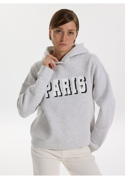 Fabrika Gri Kadın Kapüşon Oversize Baskılı Sweatshirt F5wl-swt0231 Açık Gri Melanj