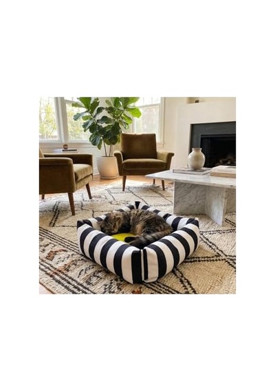 Lüks Kare Zebra Desen Kedi Köpek Yatağı, Sarı