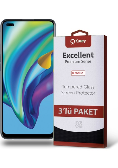 Oppo Reno 4 Lite ile Uyumlu Kırılmaz Ekran Koruyucu Cam Ekonomik 3'lü Paket
