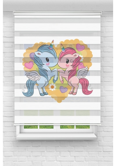 Perdecizade Enxboy Pembe Mavi Pony Dijital Baskılı Zebra Perde-cocuk Odası-stor Perde Renkli