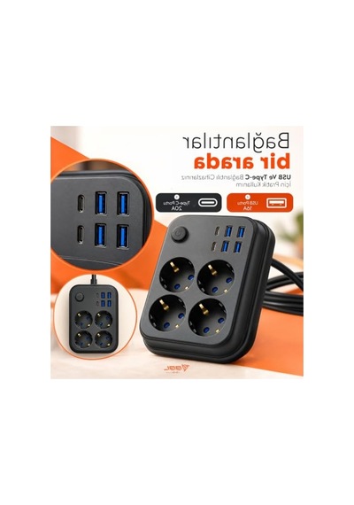 4'lü Priz Çoklayıcı, 4 Usb Girişli, 16a 4000w Kapasite İle Uzatma Kablosu