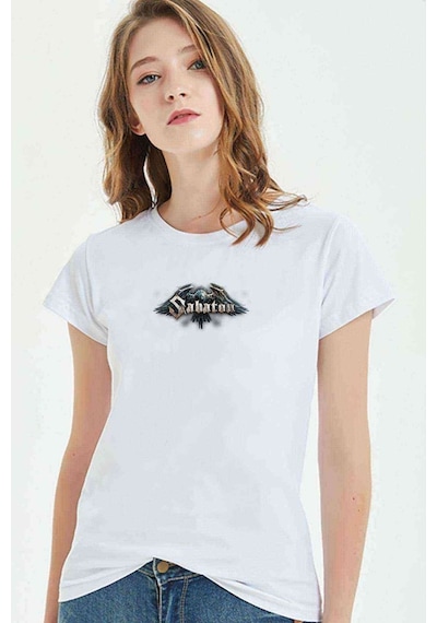 Sabaton Baskılı Beyaz Kadın Tshirt