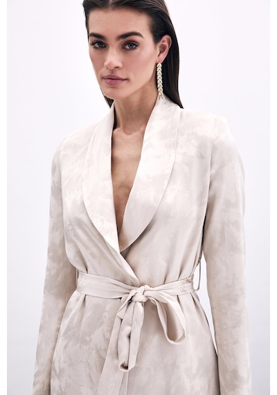 Sateen Bağlamalı Jakarlı Ceket - Bej-135779 Bej