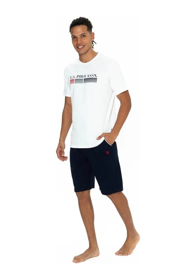 U.s. Polo Assn. Erkek Alt Üst Yuvarlak Yaka Pijama Şort Takımı Ekru M