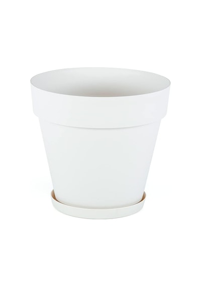 Yalı Saksı Drenaj Aparatlı Tabaklı Dekoratif Saksı 28cm, 10 Litre Kirli Beyaz