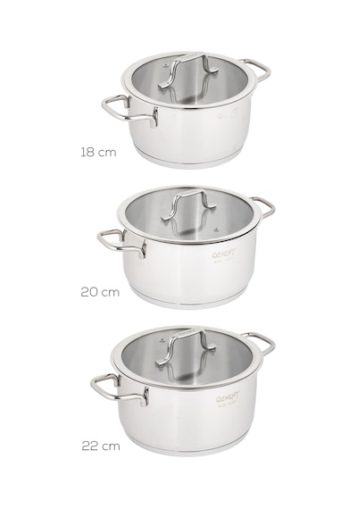 Özkent K-416 Gurme 3lü Paslanmaz Çelik 6 Parça Derin Tencere Seti 18-20-22cm