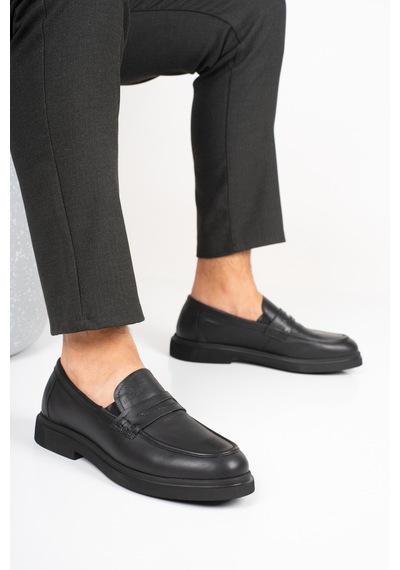 Fame Step Hakiki Deri Erkek Loafer Mokasen Klasik Ayakkabı Comfort Prato Siyah