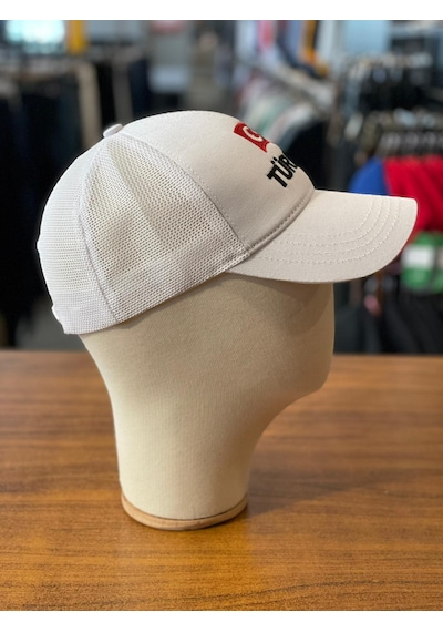 Türkiye Bayrak Nakışlı Fileli Unisex Beyzbol Cap Şapka Beyaz