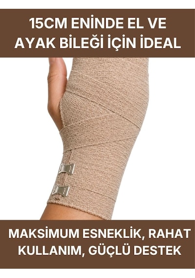 Elastik Bandaj 15cm, 4 Klipsli 4,5 Metreye Kadar Uzar, Spor Ve Günlük Kullanım