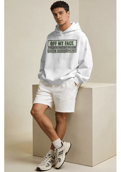 Sevbano Justin Bieber Off My Face Şarkıcı Sırt Baskılı Unisex Oversize Pe beyaz