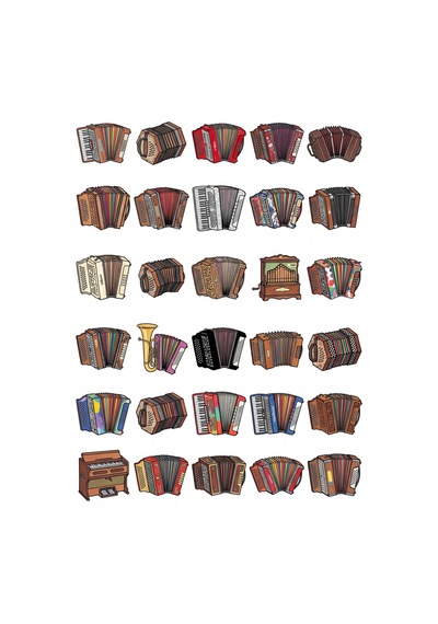 30 Adet Nostaljik Akordeon Sticker Seti - Defter, Laptop, Ajanda Çok Renkli