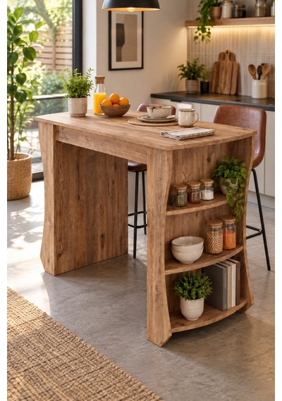 Sulorahome Raflı Çok Amaçlı Mutfak Adası Ve Kahvaltı Masası 120x60 Cm Ahşap