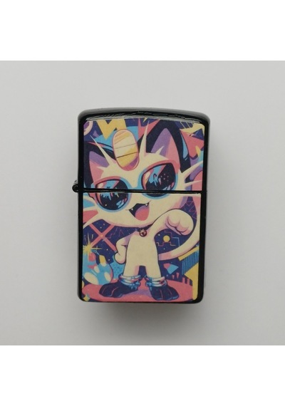 Pokemon Meowth - Benzinli Siyah Çakmak - Hediyelik Siyah