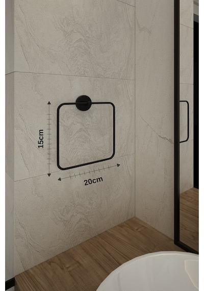 Alper Banyo Lotus Yapışkanlı Siyah Kare Havluluk, Havlu Askısı, Havluluk, Ister  Yapıştır Ister Montajla