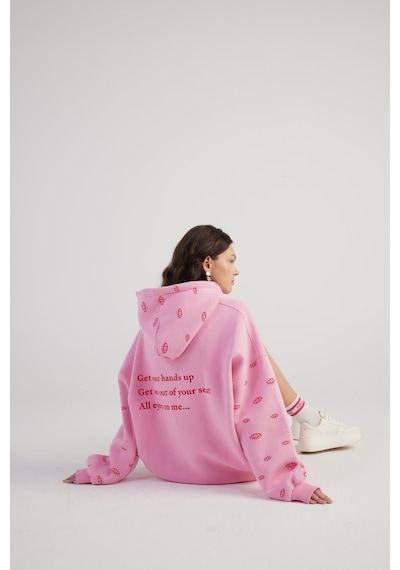 Holly Lolly Oversize Kapüşonlu Unisex Eye Sweat Pembe