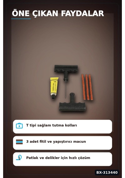 Bay 6 Parçalı Patlak Lastik Tamir Kiti Araba Motosiklet Bisiklet Onarım Seti Bx-313440 Najmaddin
