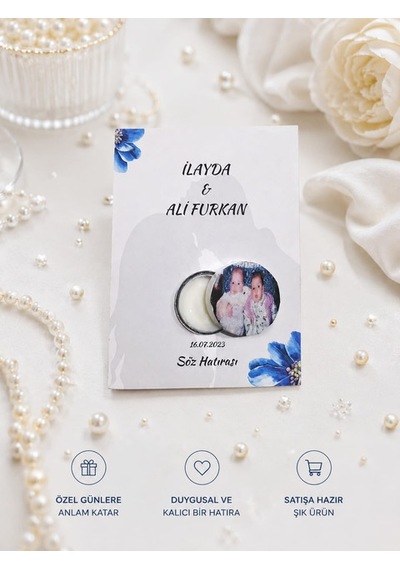 Kişiye Özel Fotoğraf Etiketli Mini Krem Hediyelik Kartlı Söz Nişan Nikah Hediyelik 10 Adet