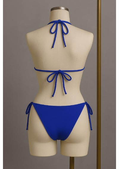 Kadın Mavi Yandan Ve Boyundan Bağlamalı Bikini Mayo Takımı