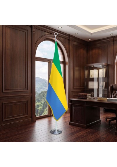 Gabon Direkli - Altın Saçaklı Saten Makam Bayrağı Seti Krom Direk Diğer