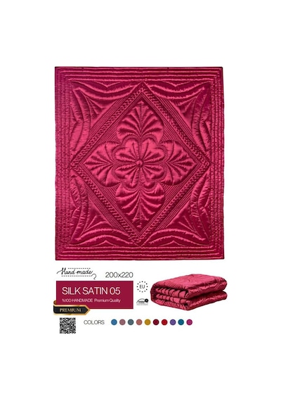 Harir El İşi Çift Kişilik Saten Yorgan 200x220 Cm Elyaf Dolgulu Fuşya