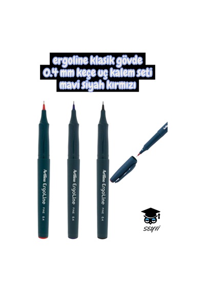 Artline Ergoline Klasik Gövde Keçe Uç Kalem Seti Mavi Siyah Kırmızı İmza Teknik Çizim Kaligrafi Çok Renkli