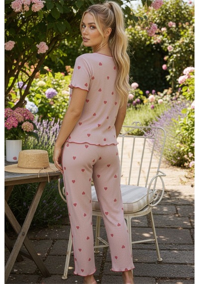 Siyah İnci Fitilli Kaşkorse Örme Pijama Takım 26120551 Somon