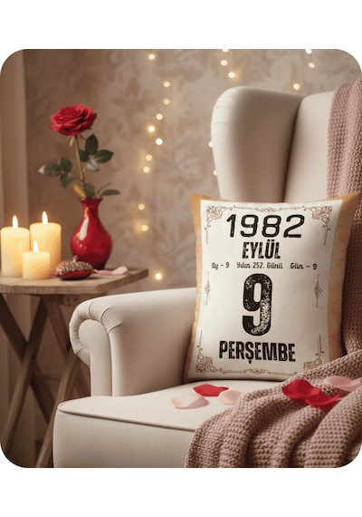 Doğum Günü Yıldönümü Hediyesi Takvim Yaprağı Hediyelik Dekoratif Yastık Kırlent 40x28cm Dolgulu Hediye Paketi-Hediye Paketi