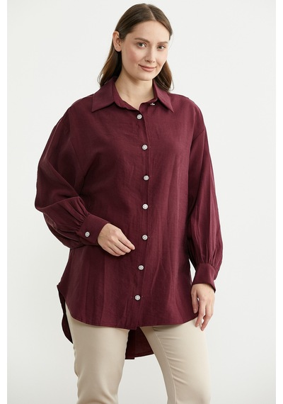 Sementa Tencel Arkası Uzun Oversize Gömlek - Bordo