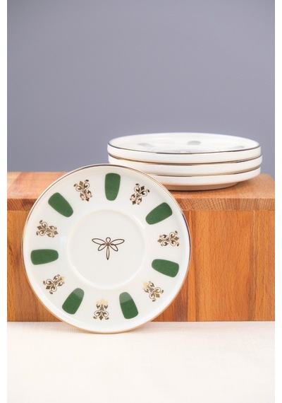 Tabak Evi Porselen Acem Zade Yeşil Çay Tabağı 12,5cm 4 Lü Çok Renkli