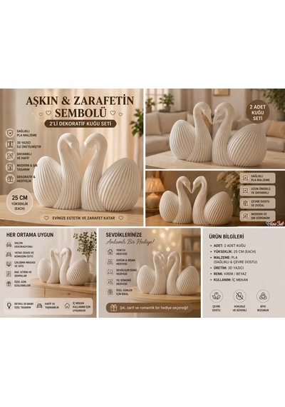 2 Li Dekoratif Kuğu Biblo Seti 25 Cm 3d Baskı Sağlıklı Pla Modern Şık Ev Dekoru & Romantik Hediye Krem 2 Li Dekoratif Kuğu Biblo Seti 25 Cm 3d Baskı Sağlıklı Pla Modern Şık Ev Dekoru & Romantik Hediye Krem