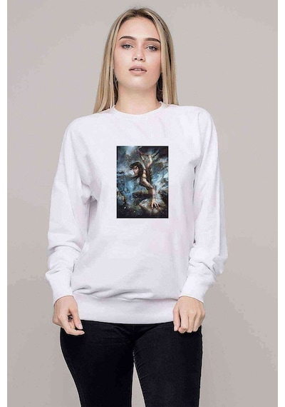 Tomb Raider Lara Croft Baskılı Beyaz Kadın Sweatshirt