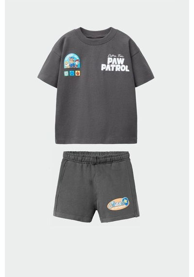 Erkek Çocuk Pamuklu Baskılı Tshirt Ve Şort Alt Üst Takım Antrasit