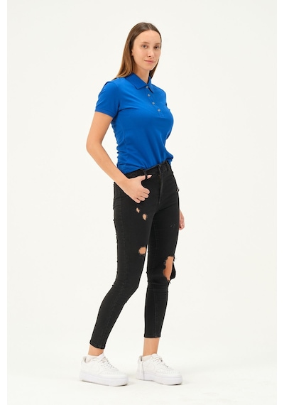 Msw Kadın Kısa Kollu Regular Fit Polo Yaka T-shirt Sax