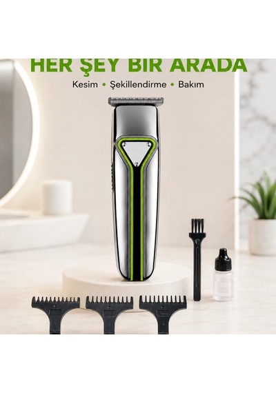 Profesyonel Saç Sakal Tıraş Makinesi T Bıçaklı Şarjlı Kablosuz 3 Taraklı Erkek Bakım Seti