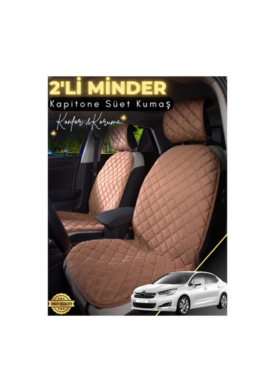 Citroen C-elysse Uyumlu 2'li Süet Oto Koltuk Minderi Terletmez Universal Oto Koltuk Kılıfı A1 Kahverengi
