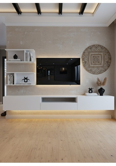 Resital Ledli Duvara Monte Tv Sehpası - Beyaz - W6015-1 Beyaz