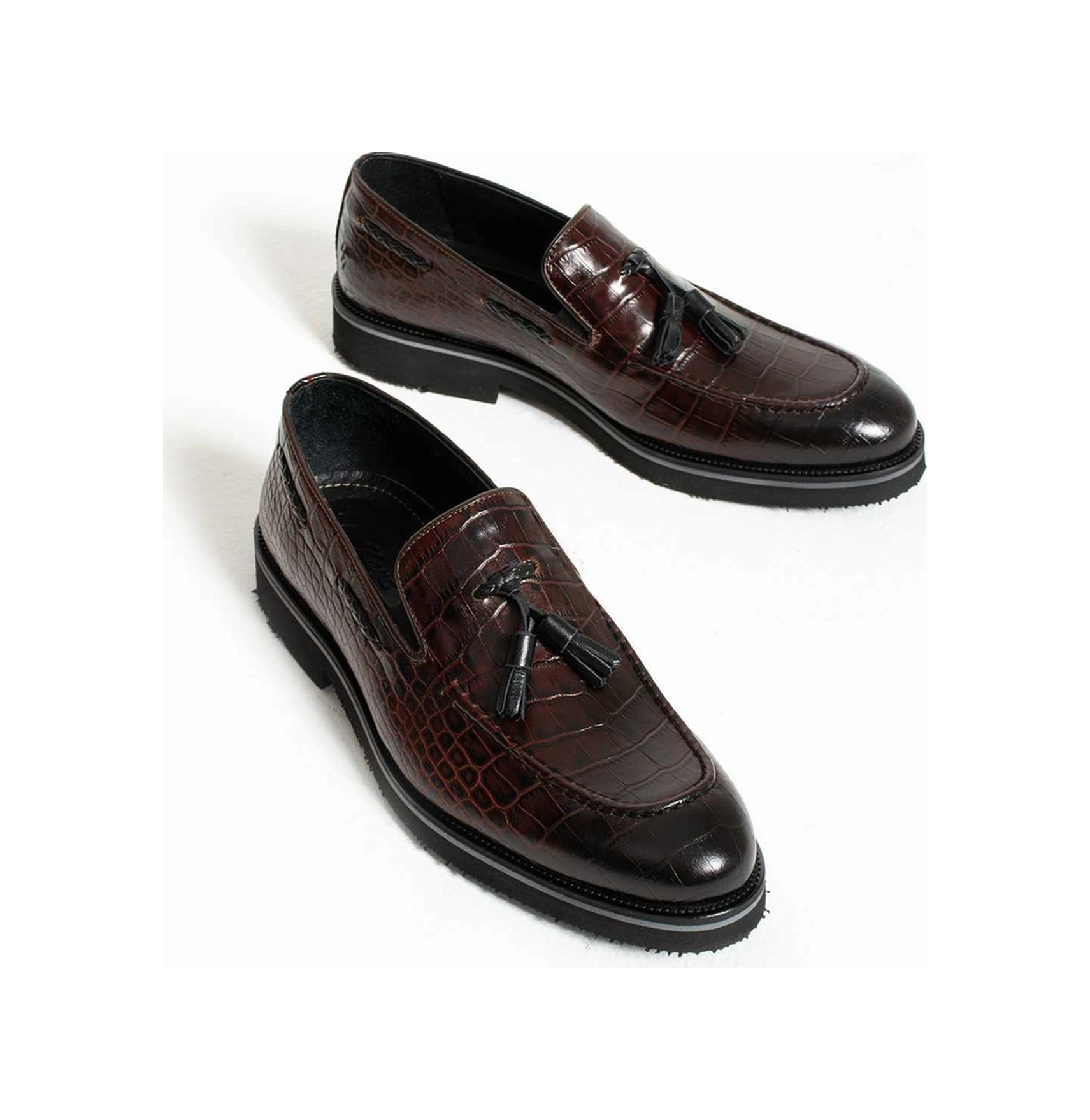 Bestello Bağcıksız Püsküllü Eva Taban Casual 331-10734 Erkek Ayakkabı Bordo Kroko