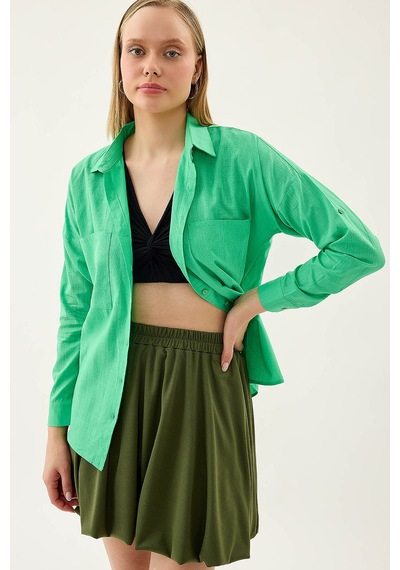 Vitrin Basic Oversize Önden Cepli Gömlek Yeşil