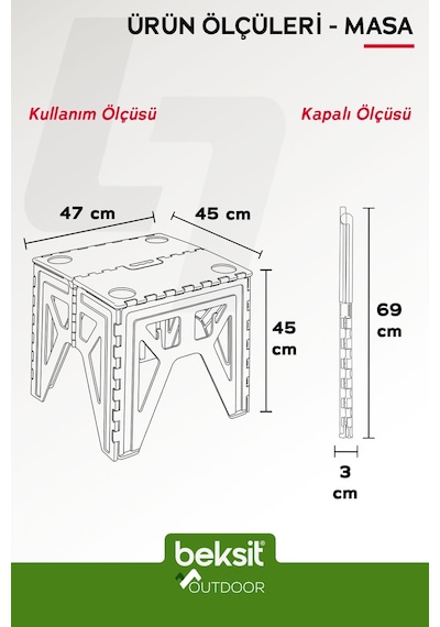 Outdoor Herkül Premium Katlanır Kamp Masa Takımı Seti-bej Çantalı Bej Bej
