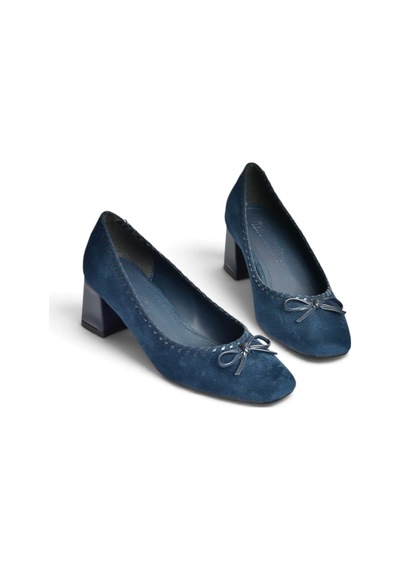 Fox Shoes Z820036602 Lacivert Süet Kalın Topuklu Kadın Ayakkabı