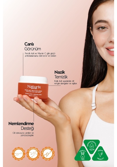 Naturix Kojik Asit Yüz Bakım Kremi - Leke Karşıtı, Aydınlatıcı, Cilt Tonu Eşitleyici, Niacinamide 50ml