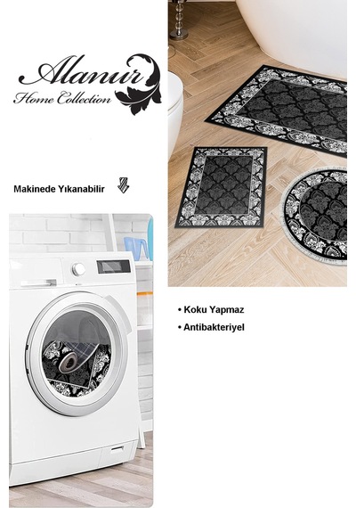 Dekoreko Kaymaz Taban Djt 3 Lü Banyo Paspas Takımı Star Pamuk Karışık Modern 700m Siyah