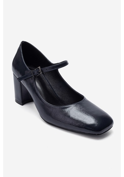 Luvi Shoes Nıcho Lacivert Kırışık Rugan Kadın Topuklu Ayakkabı
