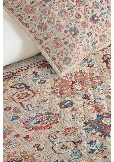 Etnik Bohem Krem Tek Kişilik Pike Takımı - Otantik Desenli 160x220 Cm Kapitone Yatak Örtüsü Lavantaımsı Bahçe Dokusu
