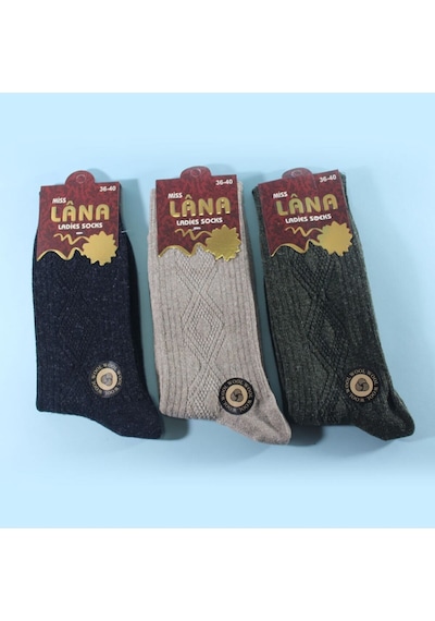 Kral Socks Kadın Koyun Yünü Lambswool Kışlık 3'lü Set Çorap ASORTİ
