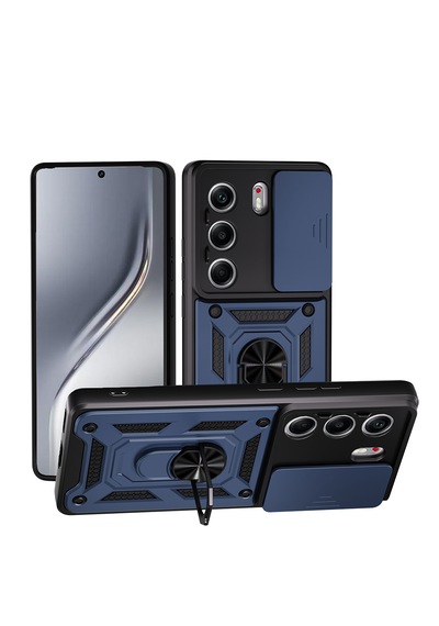 Tecno Spark 40 Pro Kılıf Tam Korumalı Magnetik Standlı Kamera Korumalı Sürgülü Vega Kapak Lacivert