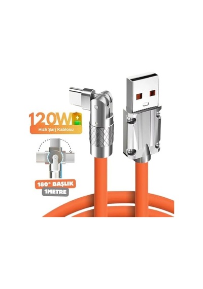 A6015 Usb To Type C Hızlı Şarj Data Kablosu Çevirici Dönüştürücü Adaptör 180 Döner 120w - 1m X 2 Adet
